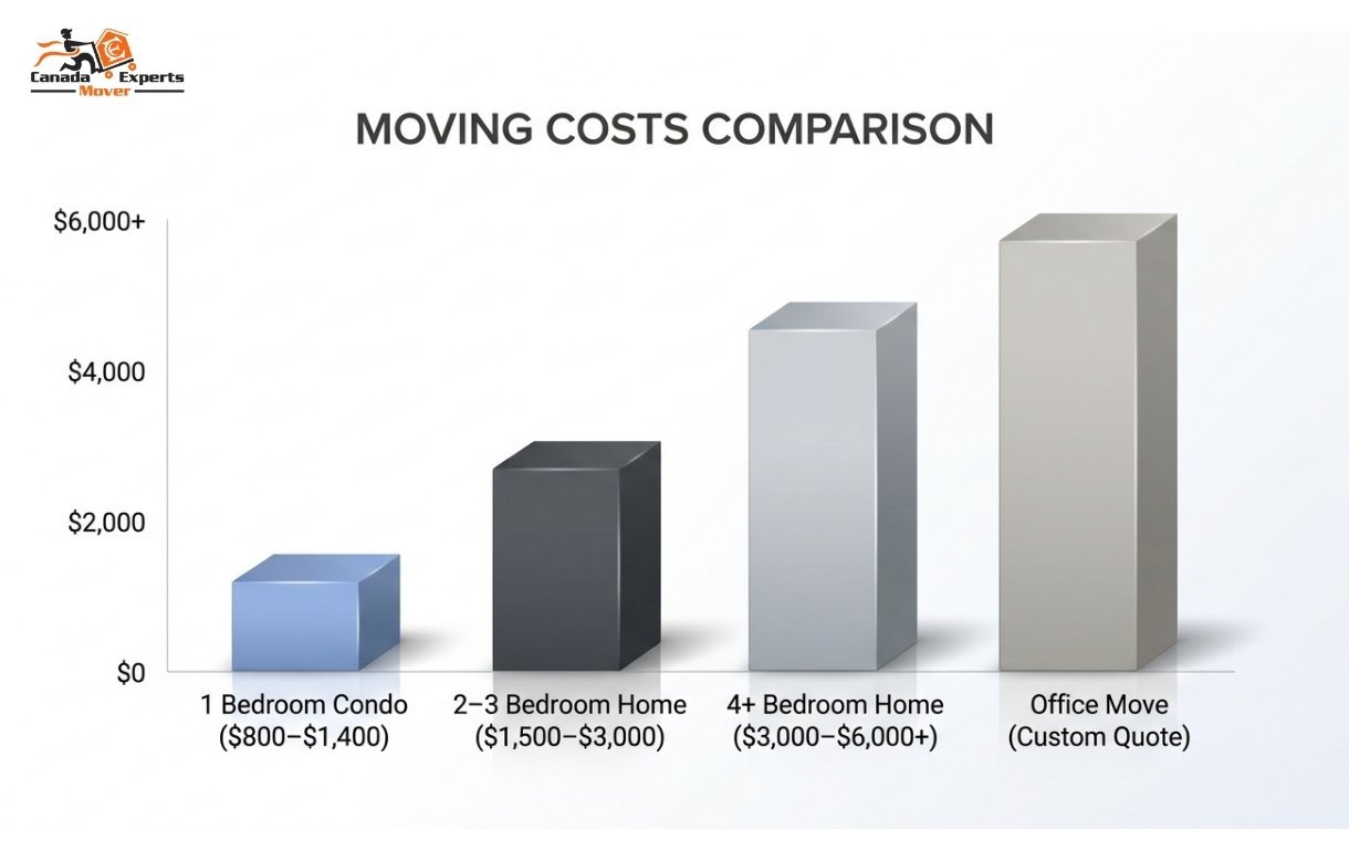 Ajax to Toronto moving cost comparison chart for 2026 residential and office moves