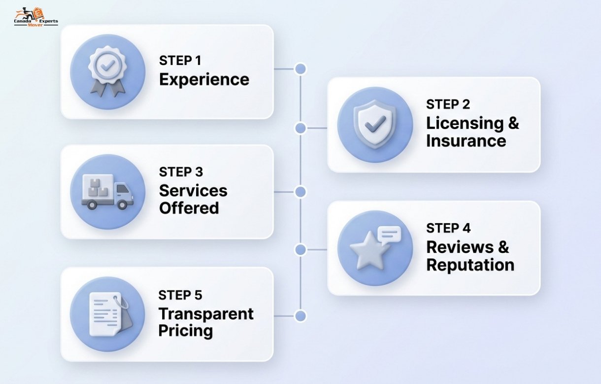 Checklist infographic showing how to choose reliable Toronto to Mississauga movers